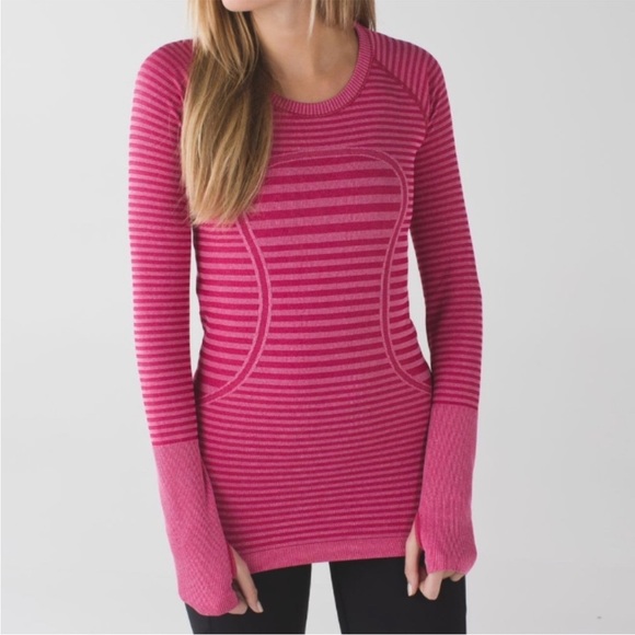 swiftly tech long sleeve crew hot pink stripes size 8 - Picture 1 of 6